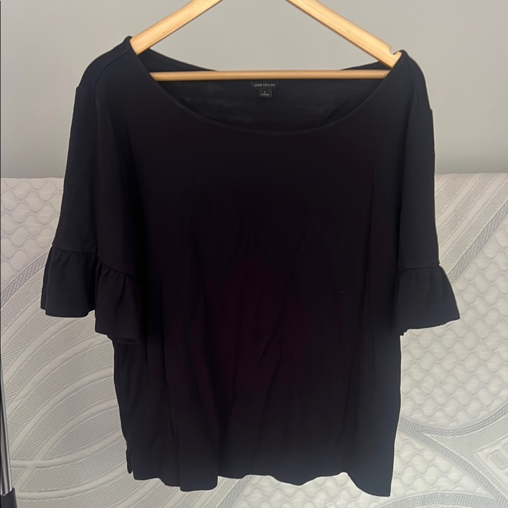 Ann Taylor Black Ruffle Sleeve Top
